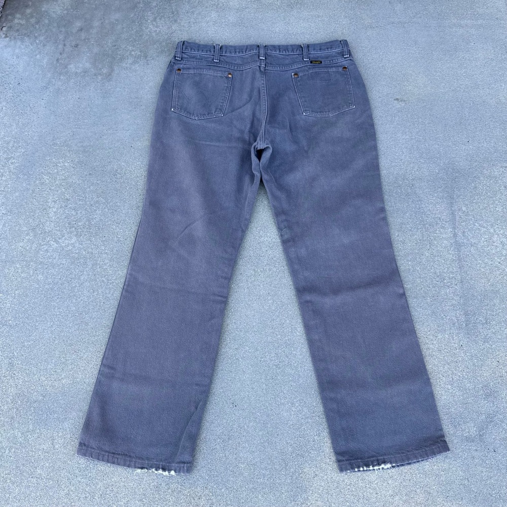 Vintage Wrangler Cowboy Cut Gray Denim Jeans Mens 38x30 Made in USA Faded Heavy